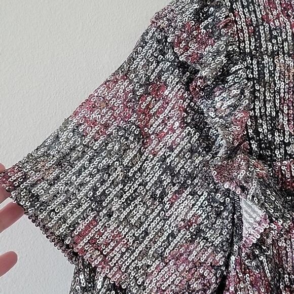 Saltwater LUXE Sequin Floral Print Ruffle Crop Top Size Small S - Picture 4 of 7